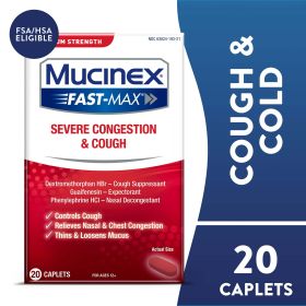 Mucinex Fast-Max Severe Congestion & Cough Medicine, OTC Sinus/Nasal Decongestant, 20 Caplets